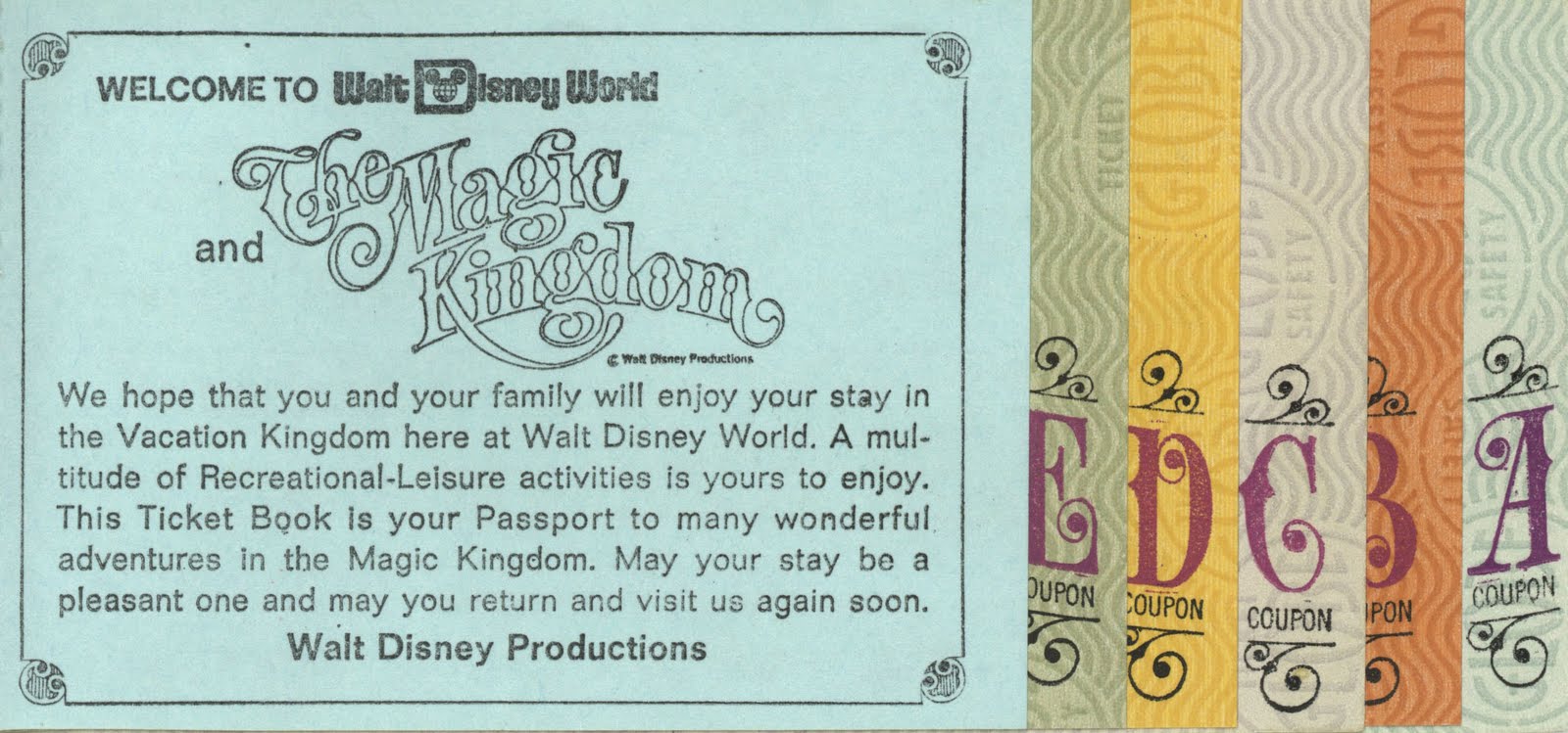 Magic Kingdom Ticket Book 1971 Tomorrowland