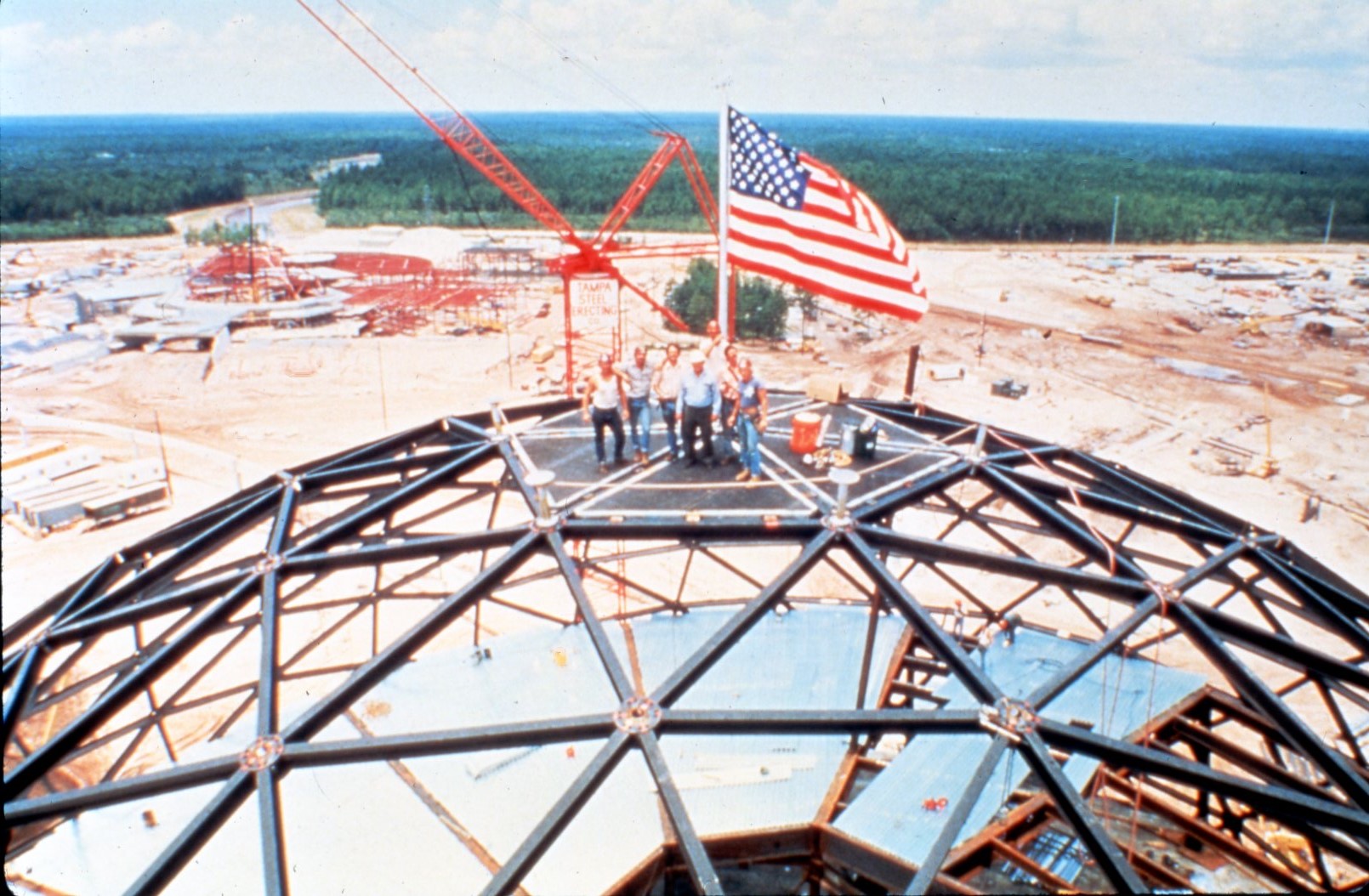 Construction of Spaceship Earth at Epcot Center
