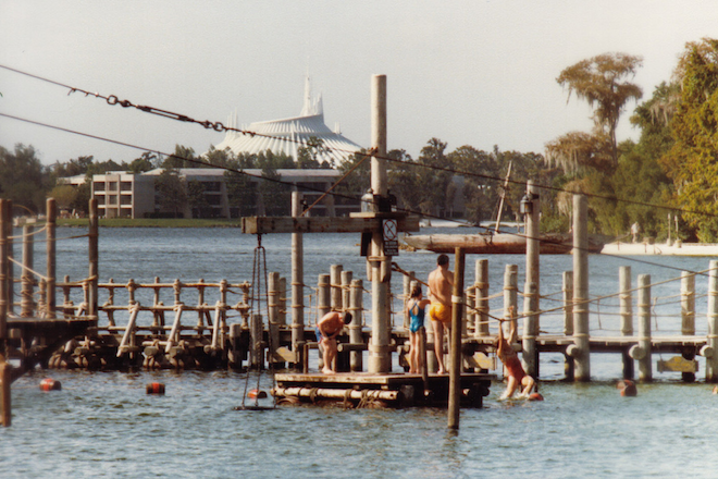 Barrel Bridge at River Country with Space Mountain in the back