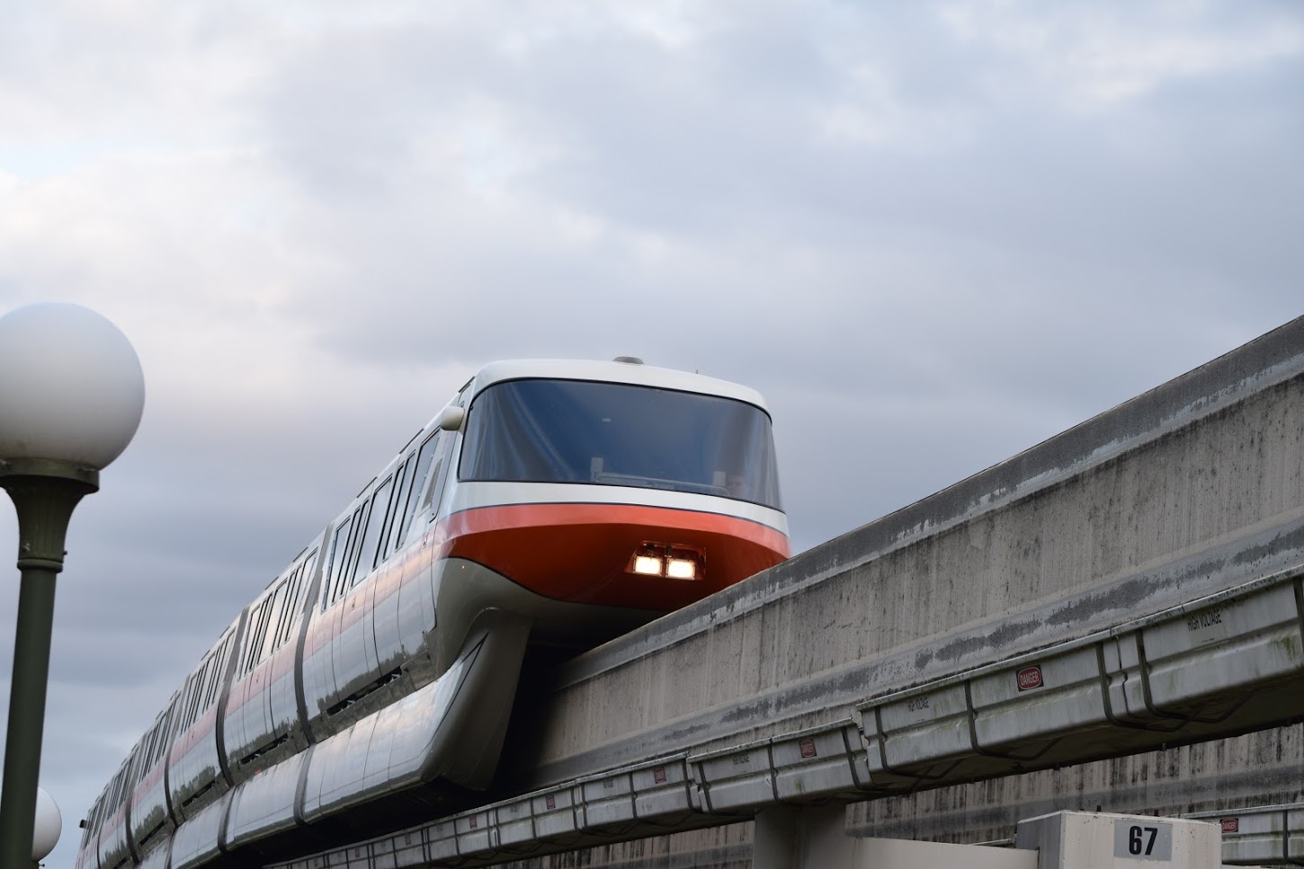 Monorail on track outside of Magic Kingdom
