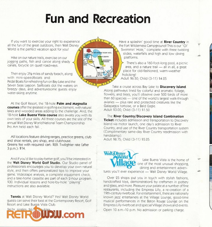 Advertisement for Fun and Recreation at Walt Disney World