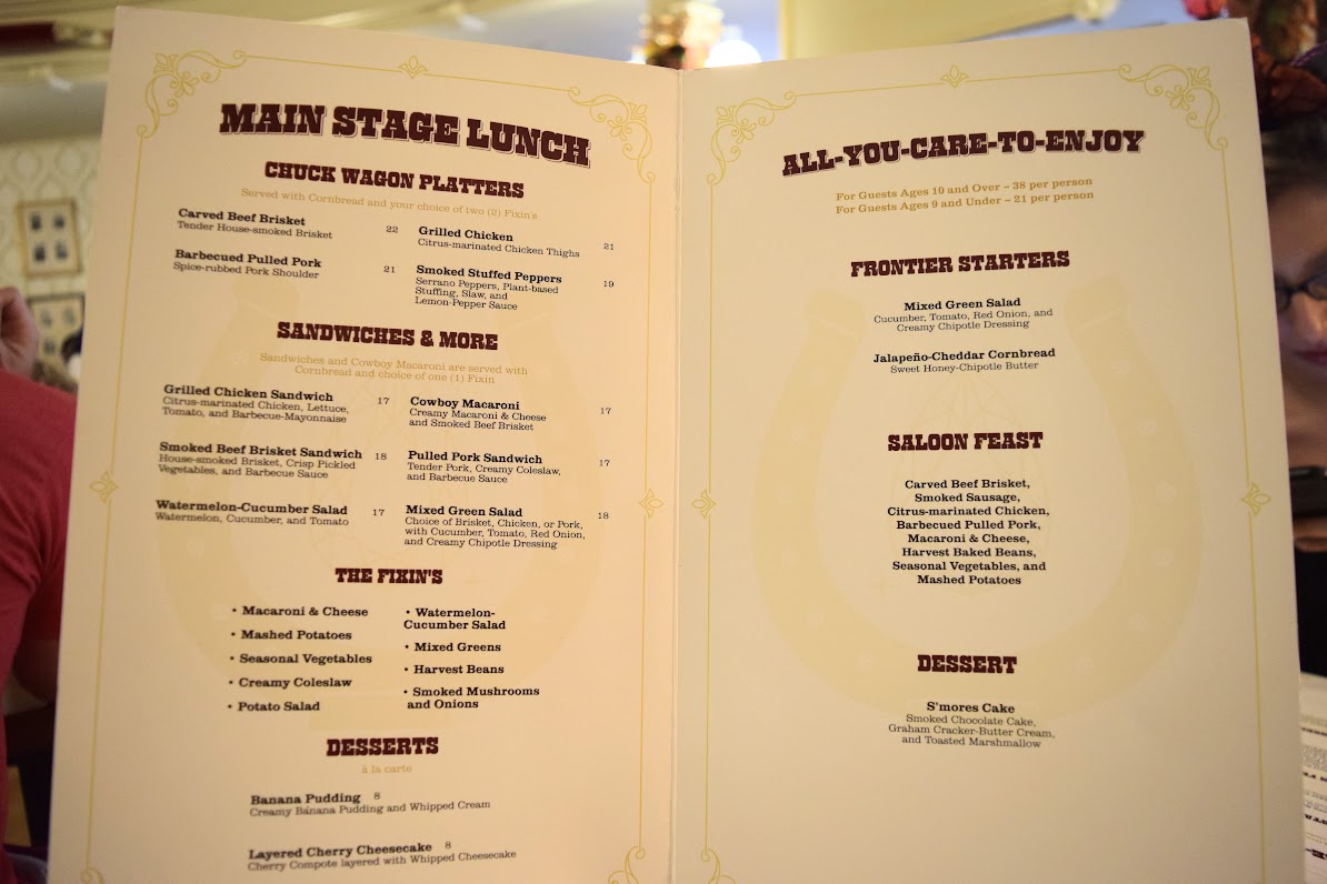 Diamond Horseshoe Reveue Lunch Menu