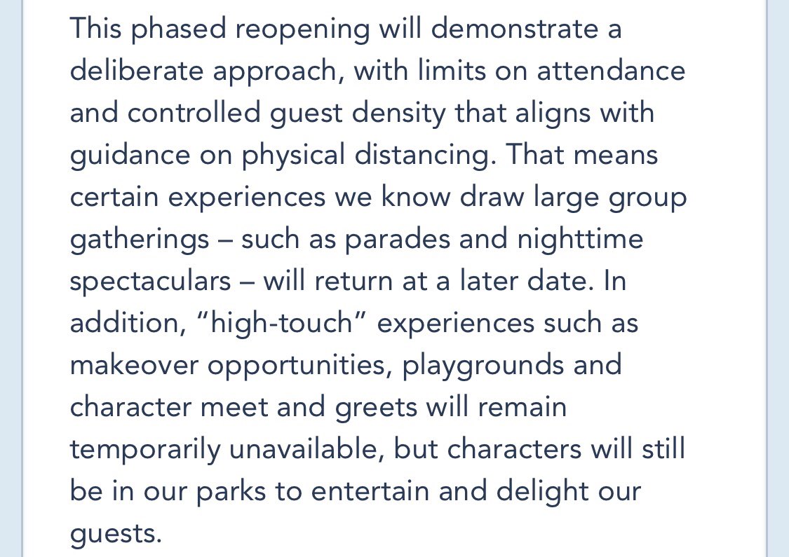 Park Reopening Disney Guidelines