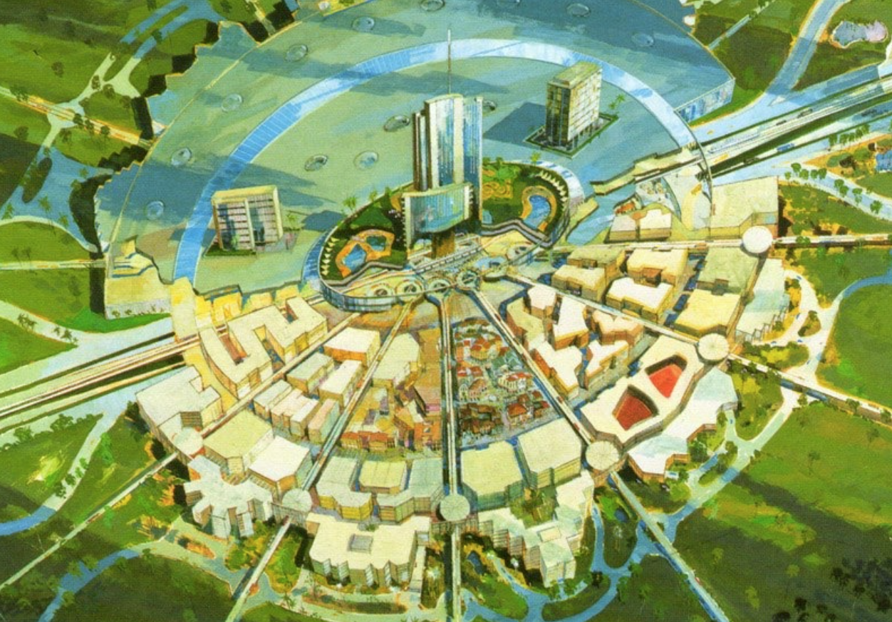 EPCOT Concept Art of downtown and climate-controlled dome
